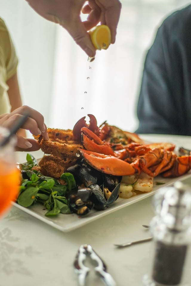 Seafood platter with lobster, crab, calamari and mussels at Luna Rossa