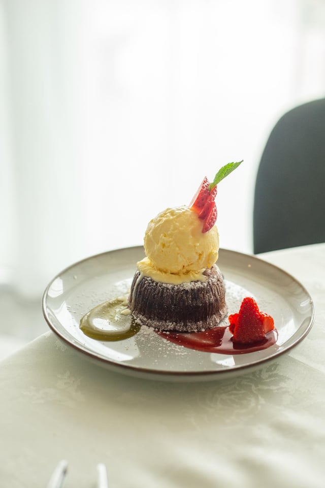 Chocolate fondant with vanilla gelato